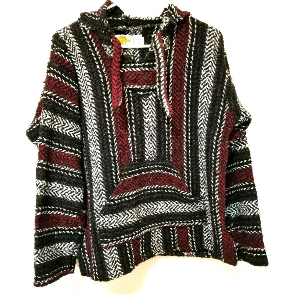 Earth Ragz Hooded Pullover Women XL Boho Sweater Striped Mexico